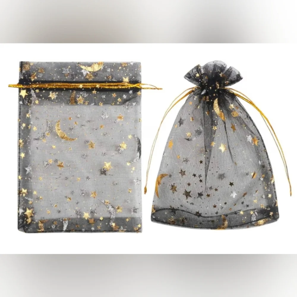 10pcs Black and Gold Organza Gift Bags